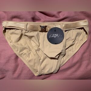 Andrew Christian Tan Swim Briefs with Gold Accents